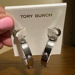 Tory Burch Silver Studded Hoop Earrings